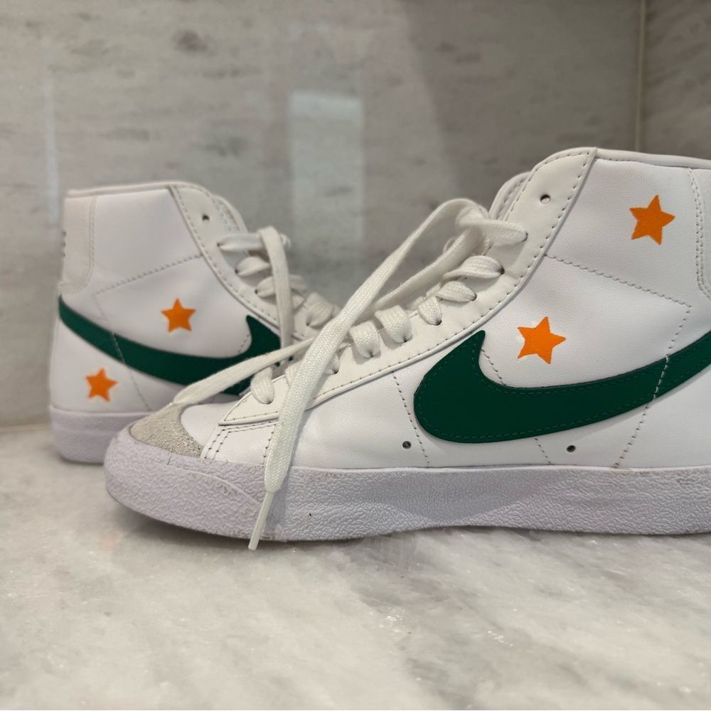 CUSTOM Nike White Green Blazer 77 Mid University of Miami Hurricanes size 6.5 - Picture 3 of 8